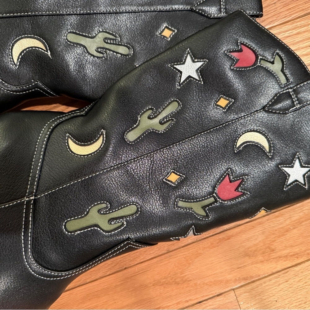 Black Cut Out Western Metallic Boots Size 9 cactus tulip moon festival Size 9 - Picture 6 of 8